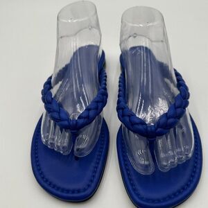 Lafayette Women Stokes Braided Napa Leather Thong Flat Sandals Lapis Blue Sz 40